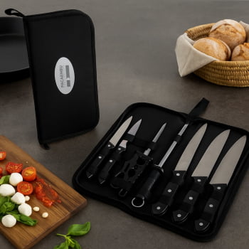 Brinde Presente Dia dos Pais Personalizado Kit Churrasco Estojo de Nylon 7 Peças X08096-PAI