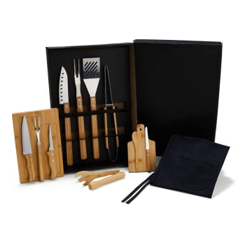 Kit Churrasco Personalizado 14 Peças Caixa Preta SMKT-90262 Brinde Personalizado