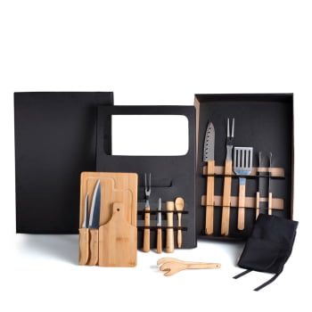 Kit Churrasco Personalizado 14 Peças Caixa Preta SMKT-90281 Brindes Personalizados