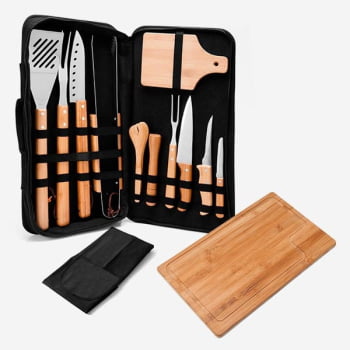 Kit Churrasco Personalizado 14 Peças Com Tábua para Caipirinha SMPB-00973 Brindes Personalizados