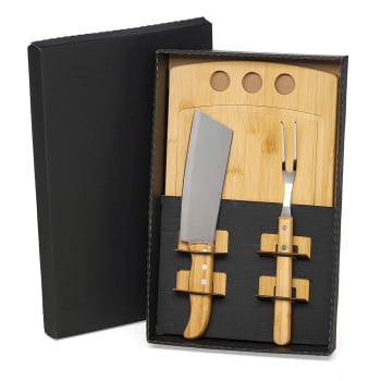 Kit Churrasco Personalizado 3 Peças Caixa Preta SMKT-90193 Brindes Personalizados