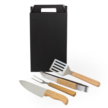 Kit Churrasco Personalizado 4 Peças Caixa Preta SMCJ-71446 Brinde Personalizado
