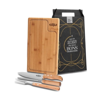 Kit Churrasco Personalizado 4 Peças Caixa Preta SMMB-04103 Brindes Personalizados