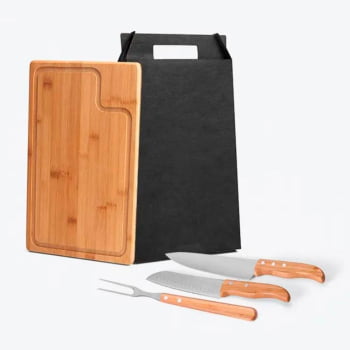 Kit Churrasco Personalizado 4 Peças Caixa Preta SMMB-04623 Brinde Personalizado