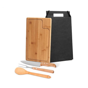 Kit Churrasco Personalizado 4 Peças Caixa Preta SMMB-19163 Brinde Personalizado