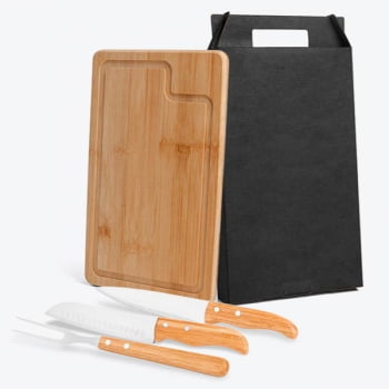 Kit Churrasco Personalizado 4 Peças Caixa Preta SMMB-19633 Brindes Personalizados