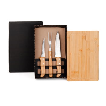 Kit Churrasco Personalizado 4 Peças Caixa Preta SMME-19123 Brinde Personalizado