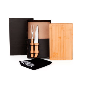 Kit Churrasco Personalizado 4 Peças Caixa Preta SMME-19163 Brindes Personalizados