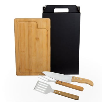 Kit Churrasco Personalizado 4 Peças Caixa Preta SMMX-04416 Brindes Personalizados