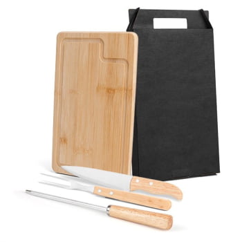 Kit Churrasco Personalizado 4 Peças Caixa Preta SMMX-19266 Brinde Personalizado