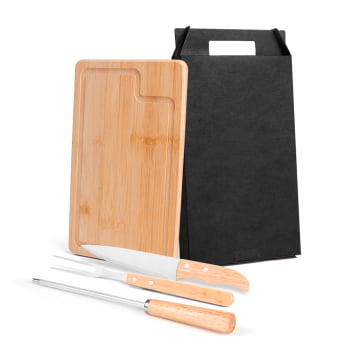 Kit Churrasco Personalizado 4 Peças Caixa Preta SMMX-19266 Brinde Personalizado