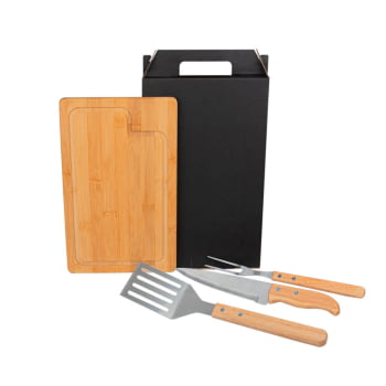 Kit Churrasco Personalizado 4 Peças Caixa Preta SMMX-19336 Brinde Personalizado