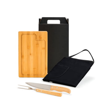 Kit Churrasco Personalizado 4 Peças Com Avental SMMX-19A66 Brinde Personalizado