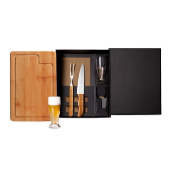 Kit Churrasco Personalizado 5 Peças Caixa Preta SMKT-9064J Brinde Personalizado