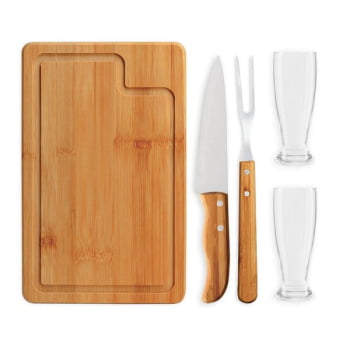 Kit Churrasco Personalizado 5 Peças Caixa Preta SMKT-9064J Brinde Personalizado