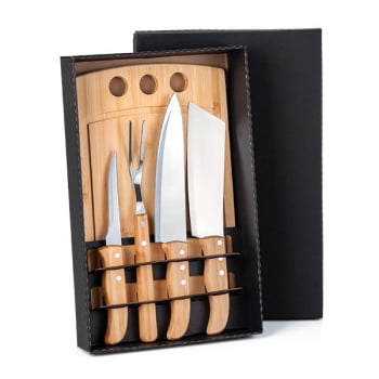 Kit Churrasco Personalizado 5 Peças Caixa Preta SMME-21543 Brindes Personalizados