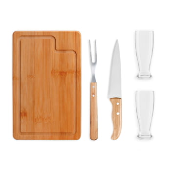 Kit Churrasco Personalizado 5 Peças com Copos SMKT-9027L Brinde Personalizado