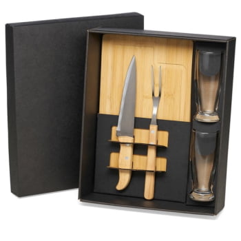 Kit Churrasco Personalizado 5 Peças com Copos SMKT-9027L Brinde Personalizado