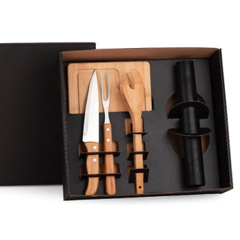 Kit Churrasco Personalizado 5 Peças com Esteira Grill SMKT-90223 Brinde Personalizado