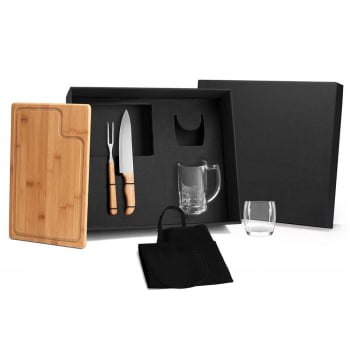 Kit Churrasco Personalizado 6 Peças Caixa Preta SMKT-90061 Brinde Personalizado
