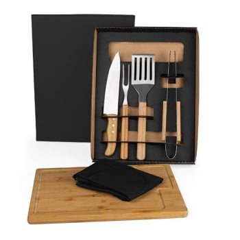 Kit Churrasco Personalizado 6 Peças Caixa Preta SMKT-90252 Brinde Personalizado