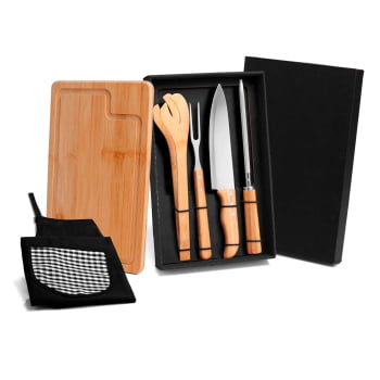 Kit Churrasco Personalizado 6 Peças Caixa Preta SMME-04813 Brindes Personalizados