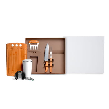 Kit Churrasco Personalizado 6 Peças Copo Térmico SMKT-90301-BCO Brindes Personalizados
