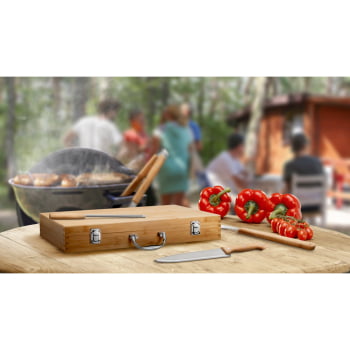 Kit Churrasco Personalizado 6 Peças SP93844 Caixa Bambu Brinde Personalizado