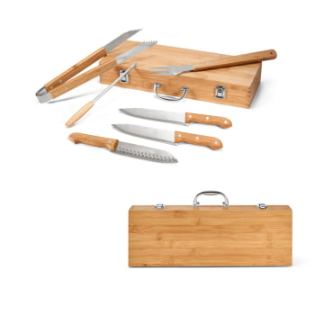Kit Churrasco Personalizado 6 Peças SP93844 Caixa Bambu Brinde Personalizado