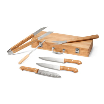 Kit Churrasco Personalizado 6 Peças SP93844 Caixa Bambu Brinde Personalizado