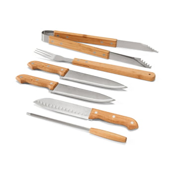 Kit Churrasco Personalizado 6 Peças SP93844 Caixa Bambu Brinde Personalizado