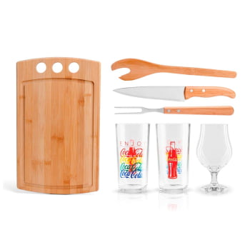 Kit Churrasco Personalizado 8 Peças Com Copo para Cerveja SMKT-90138-470 Brinde Personalizado