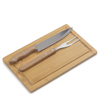 Kit Churrasco Personalizado Bambu e Inox 3 Peças ASIKC0200 Brinde Personalizado