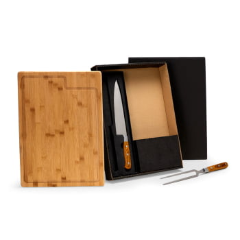 Kit Churrasco Personalizado Bambu e Inox 3 Peças SMME-39363 Brinde Personalizado