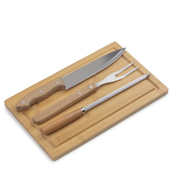 Kit Churrasco Personalizado Bambu e Inox 4 Peças ASIKC0201 Brindes Personalizados