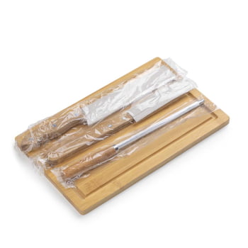 Kit Churrasco Personalizado Bambu e Inox 4 Peças ASIKC0201 Brindes Personalizados
