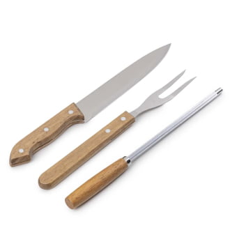 Kit Churrasco Personalizado Bambu e Inox 4 Peças ASIKC0201 Brindes Personalizados