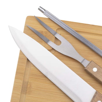 Kit Churrasco Personalizado Bambu e Inox 4 Peças ASIKC0201 Brindes Personalizados