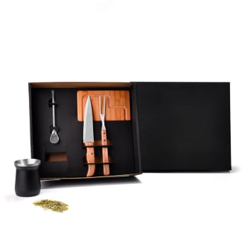 Kit Churrasco Personalizado Bambu e Inox 5 Peças SMKT-90306 Brinde Personalizado