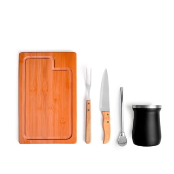 Kit Churrasco Personalizado Bambu e Inox 5 Peças SMKT-90306 Brinde Personalizado