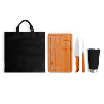 Kit Churrasco Personalizado Bambu e Inox 5 Peças SMKT-9061H Brinde Personalizado