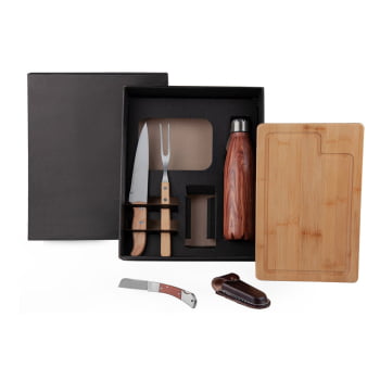 Kit Churrasco Personalizado Bambu e Inox 6 Peças SMKT-9023T Brindes Personalizados