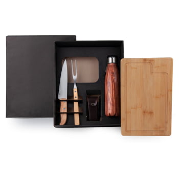Kit Churrasco Personalizado Bambu e Inox 6 Peças SMKT-9023T Brindes Personalizados