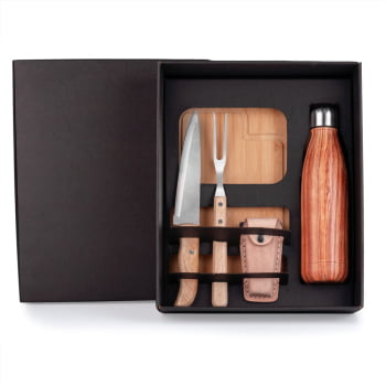 Kit Churrasco Personalizado Bambu e Inox 6 Peças SMKT-9025I Brinde Personalizado