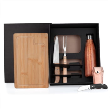 Kit Churrasco Personalizado Bambu e Inox 6 Peças SMKT-9025I Brinde Personalizado