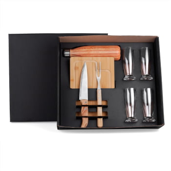 Kit Churrasco Personalizado Bambu e Inox 8 Peças SMKT-9030A Brindes Personalizados