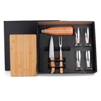 Kit Churrasco Personalizado Bambu e Inox 8 Peças SMKT-9030A Brindes Personalizados