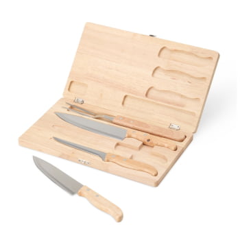 Kit Churrasco Personalizado Estojo de Madeira 4 Peças X01347 Brinde Personalizado