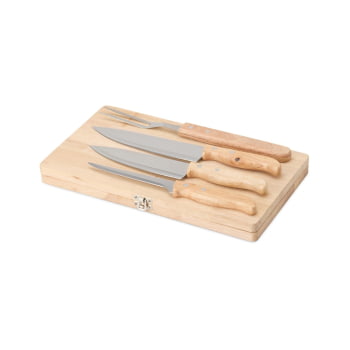 Kit Churrasco Personalizado Estojo de Madeira 4 Peças X01347 Brinde Personalizado