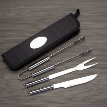 Kit Churrasco Personalizado Estojo de Nylon 3 peças Inox X07446 Brindes Personalizados
